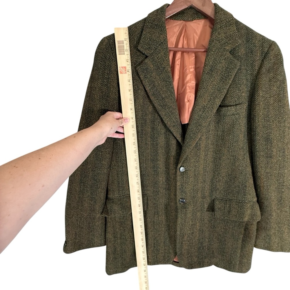 Vintage Harris Tweed Blazer Sport Coat Green Striped Grandpa Classic ~42 - Picture 3 of 6